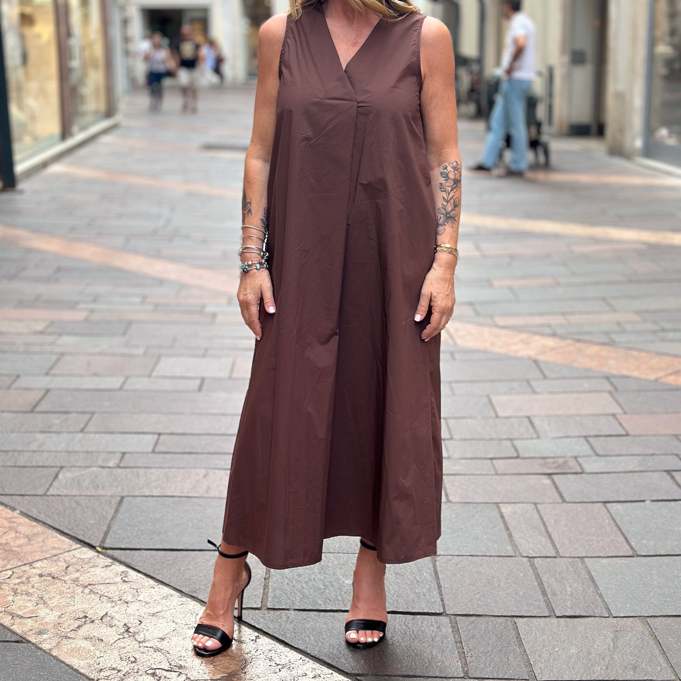 Abito Lungo cotone - latte e marrone