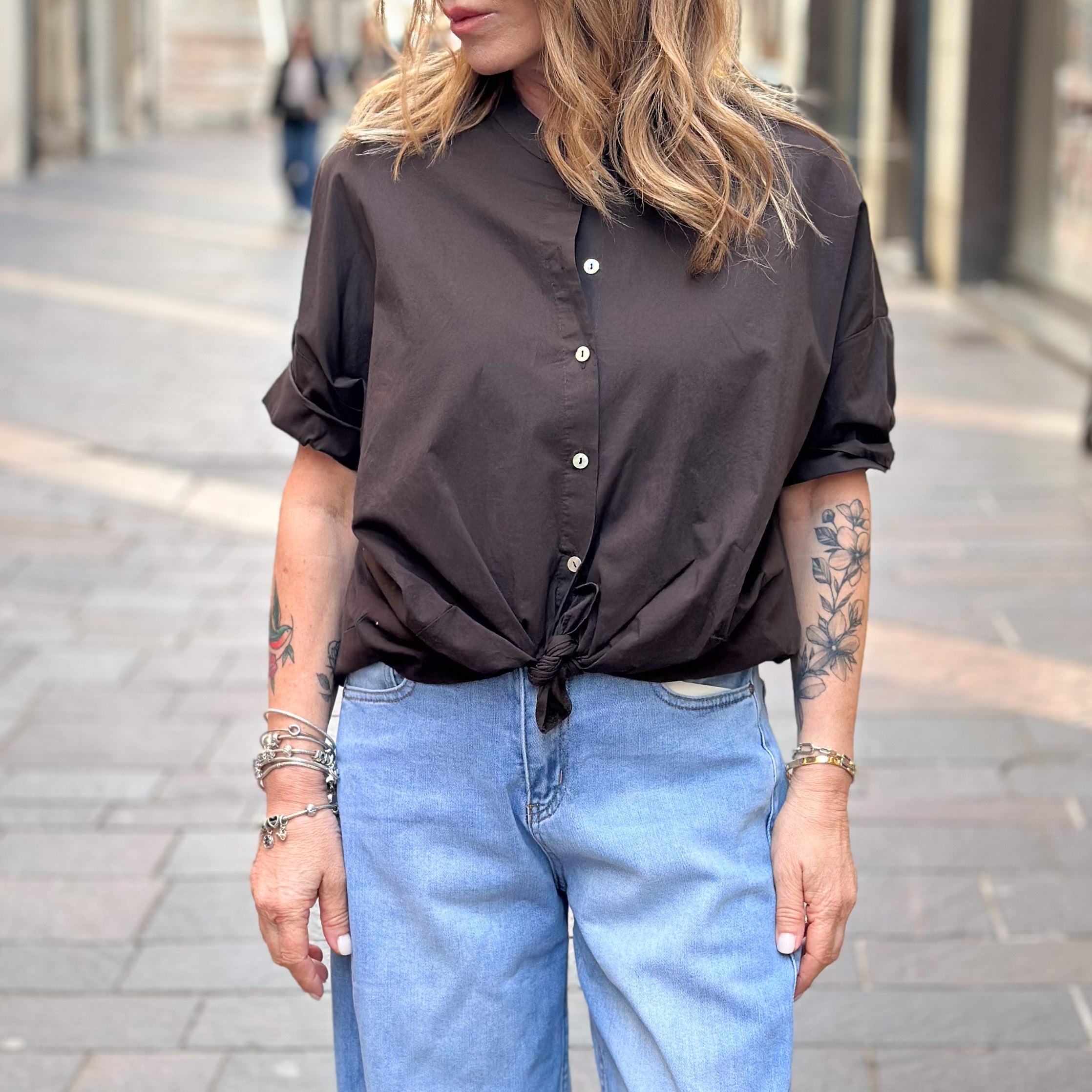 Camicia in cotone - marrone e bianca