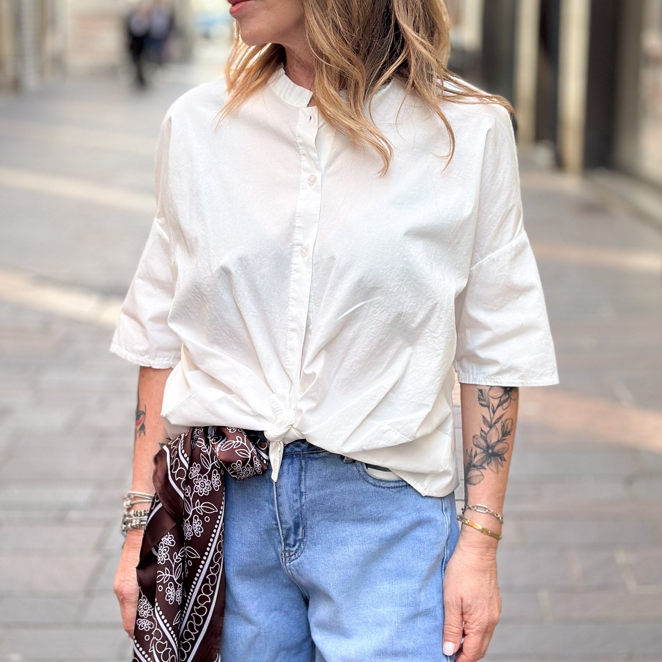 Camicia in cotone - marrone e bianca