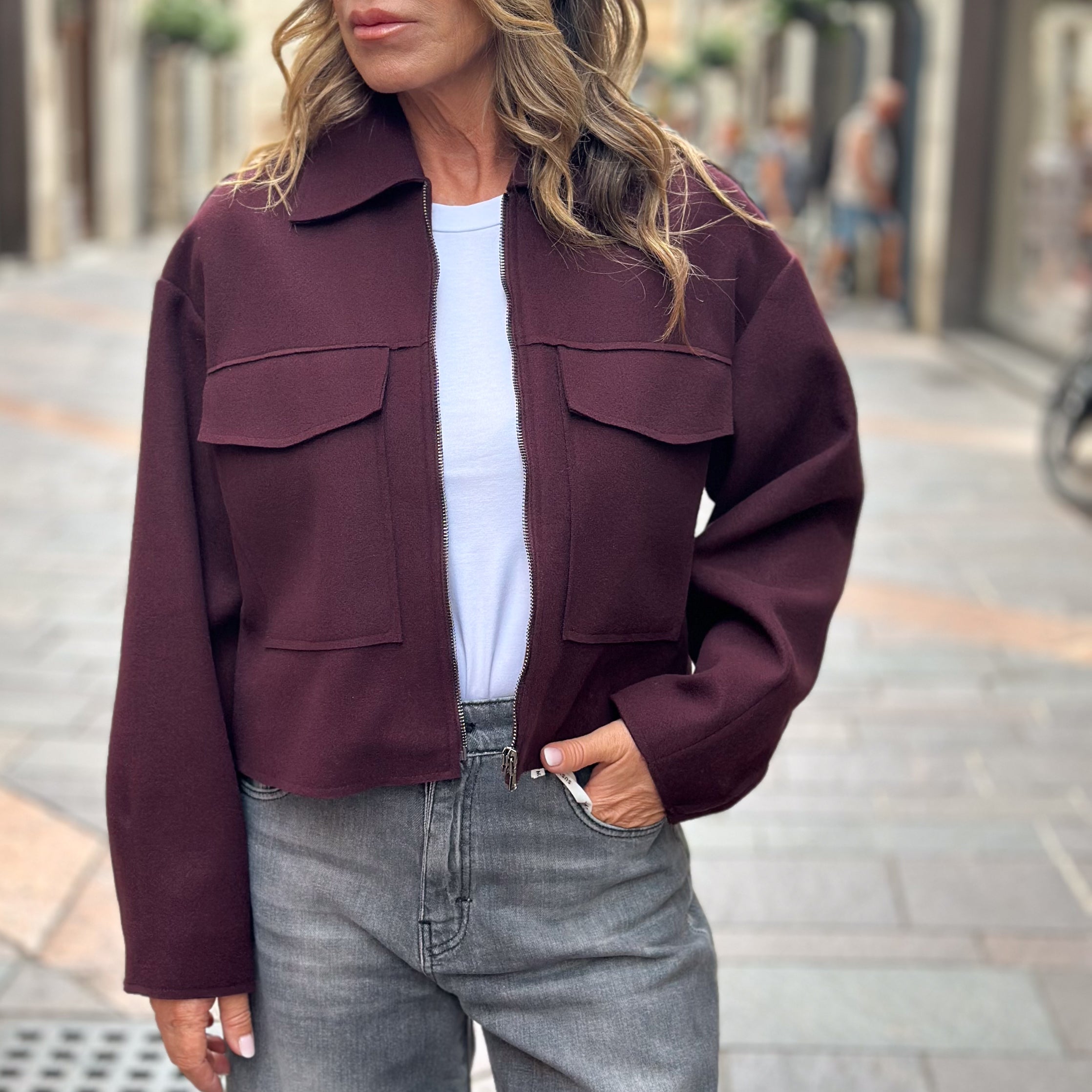 Cappottino mezza stagione Susy Mix - grigio e bordeaux