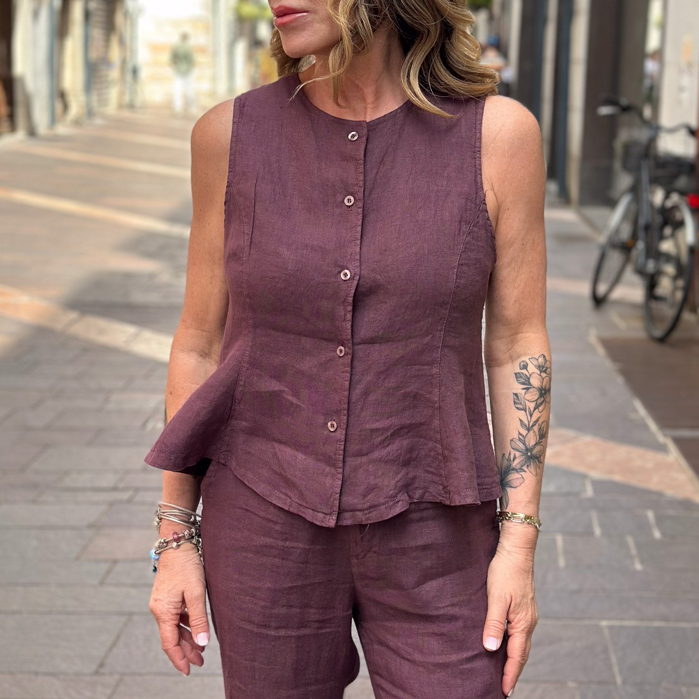 Gilet Smanicato Lino Susy Mix