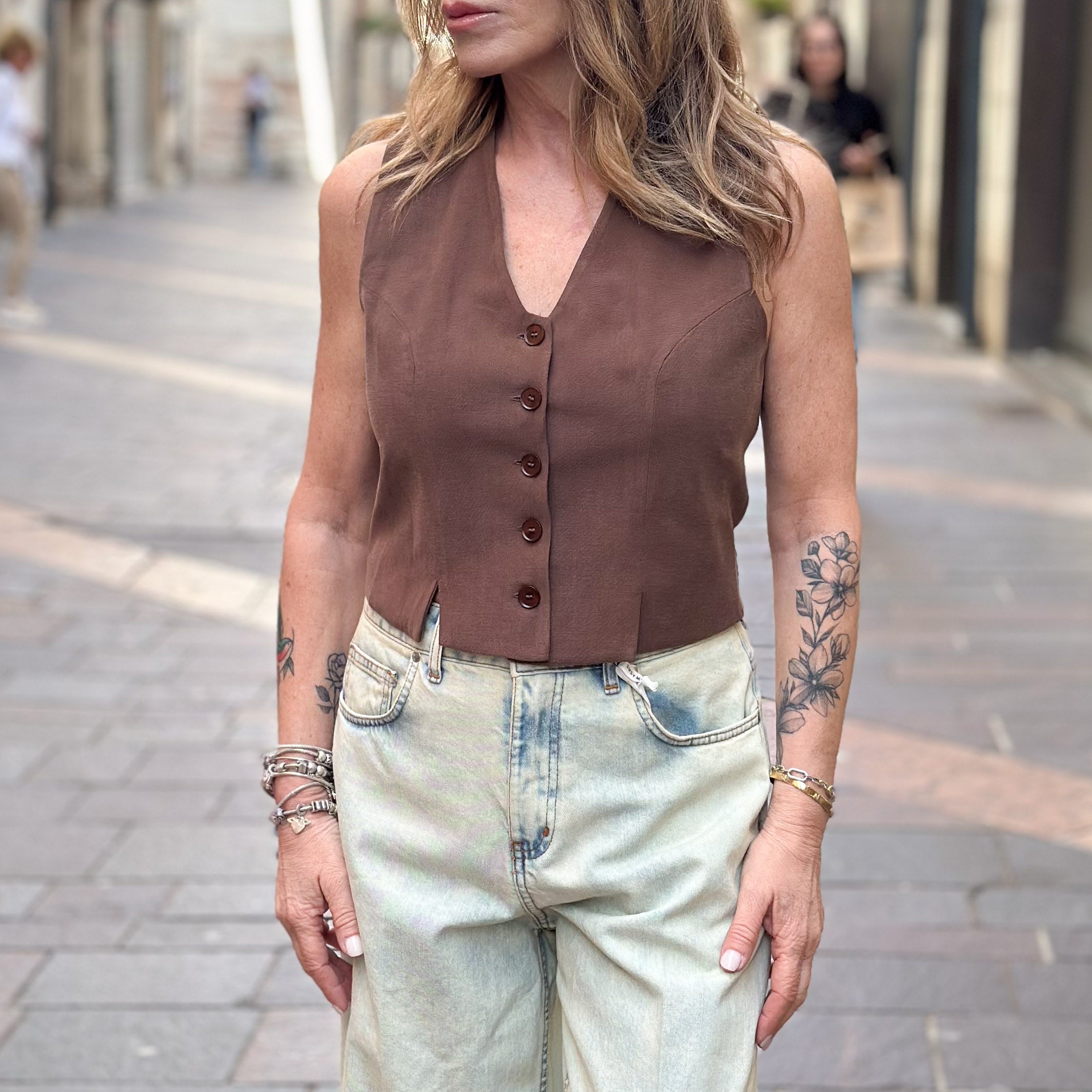 Gilet Two Way - Marrone e Panna