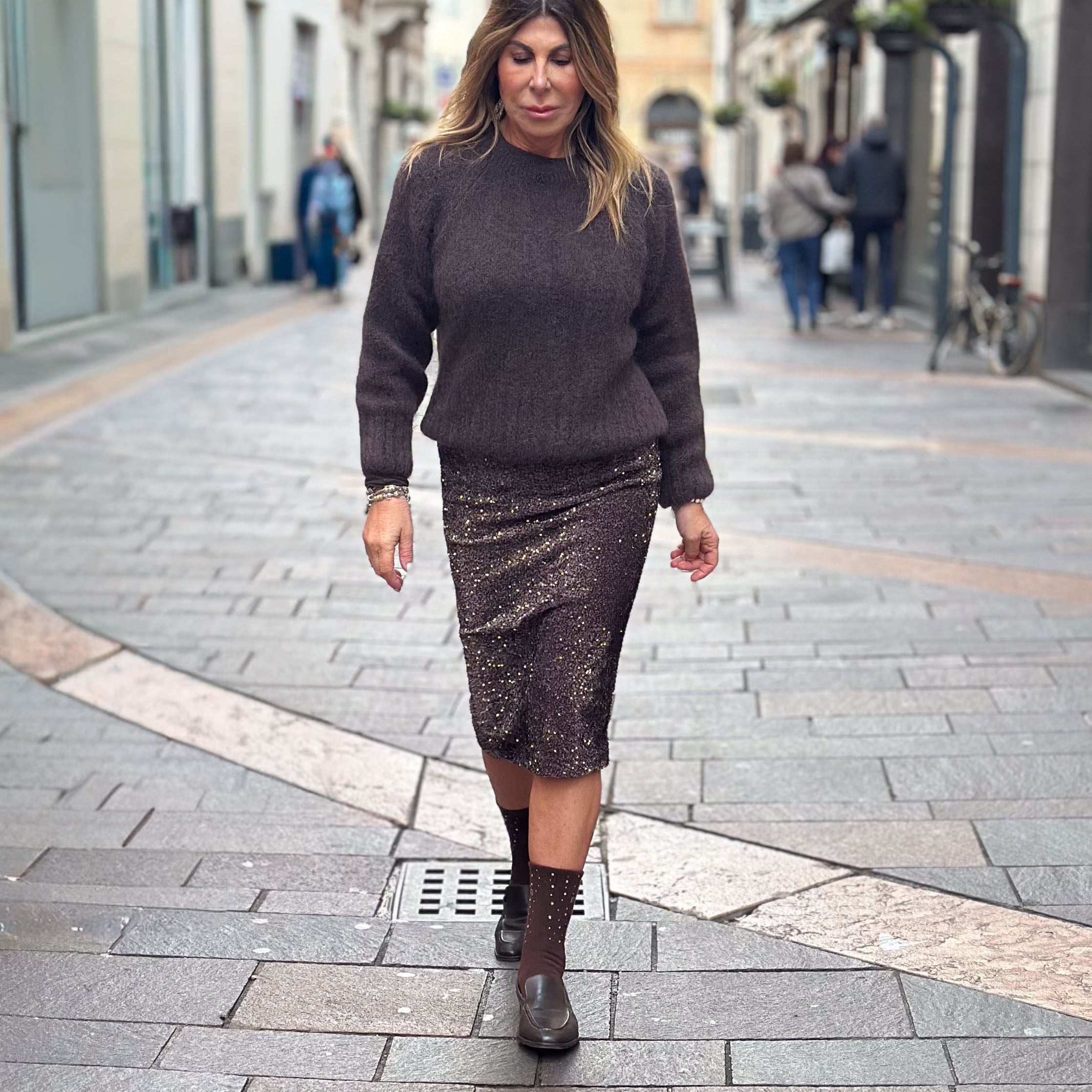 Gonna Midi con pailettes - ruggine, oro, nera