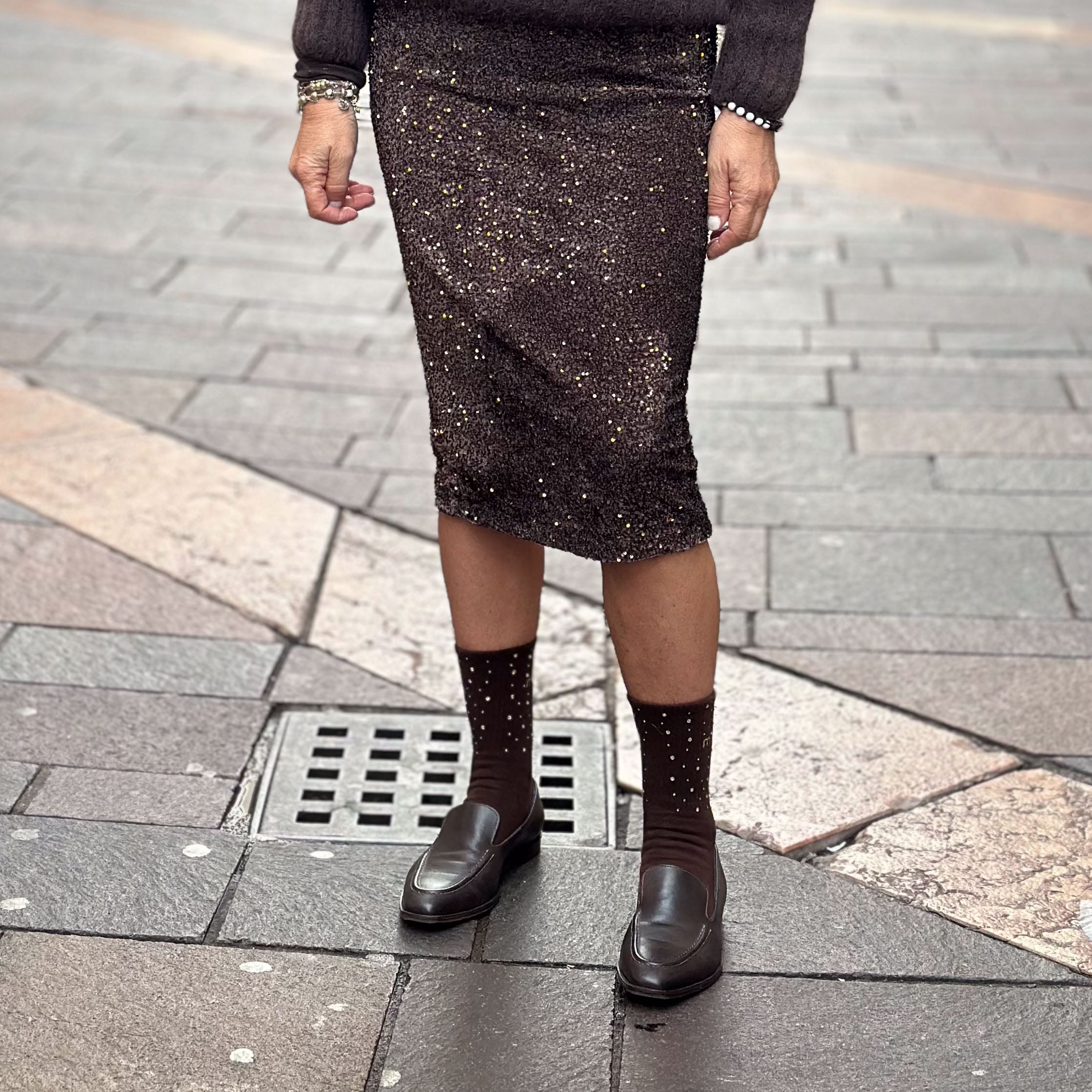 Gonna Midi con pailettes - ruggine, oro, nera