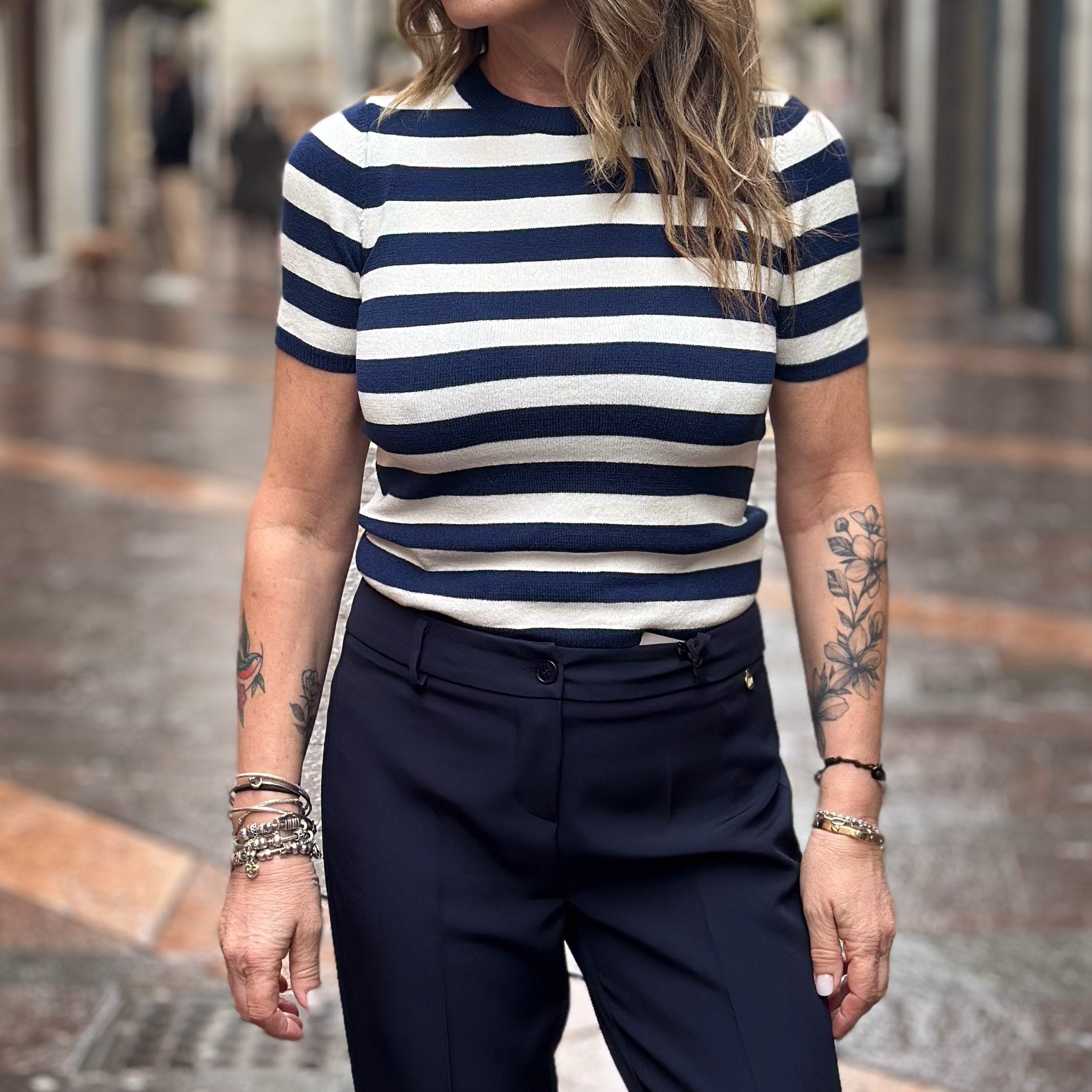 Maglietta Susy Mix a righe - blu e tabacco