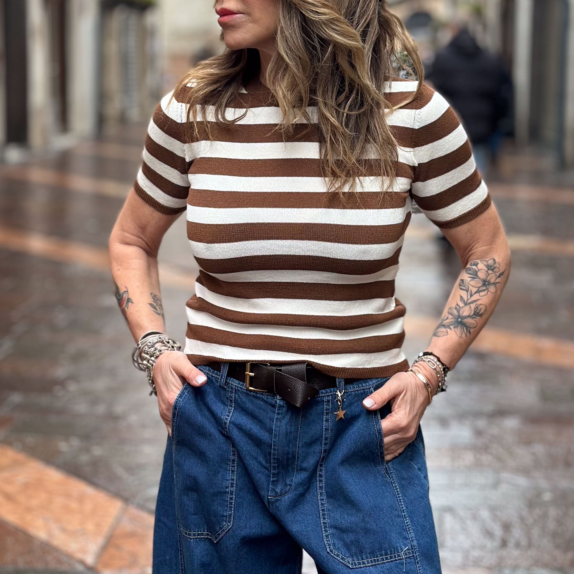 Maglietta Susy Mix a righe - blu e tabacco