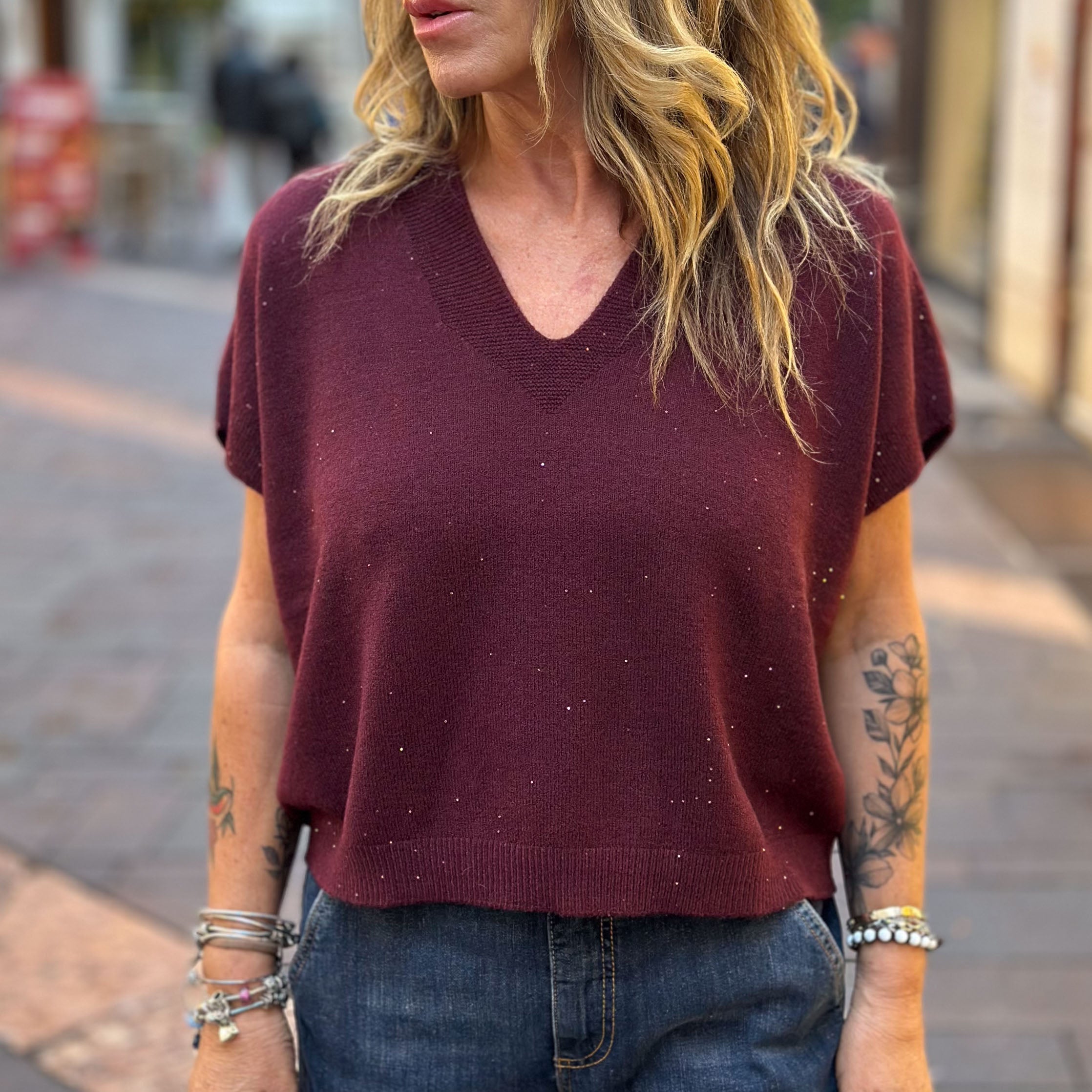 Maglia bordeaux con pailettes - Susy mix