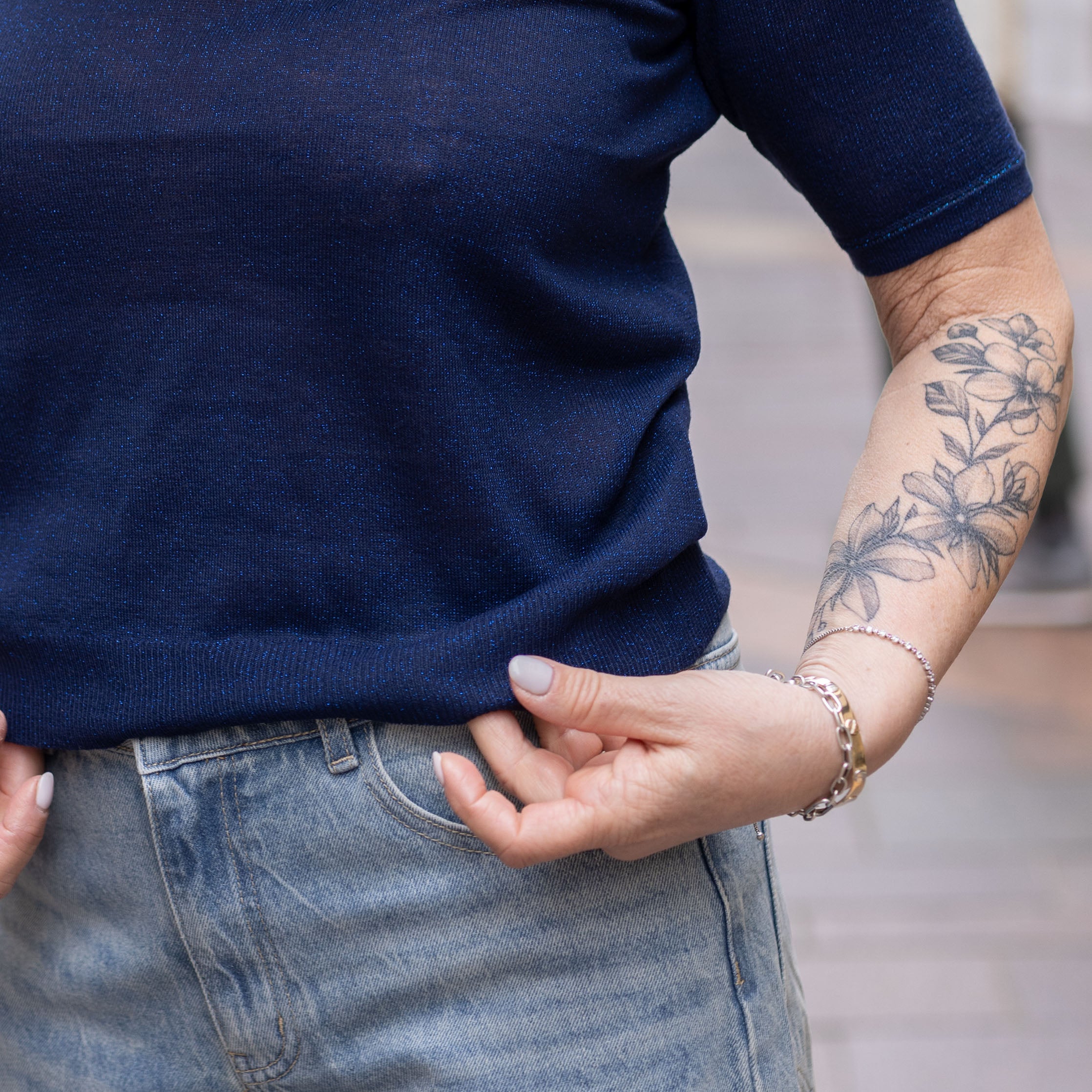 Maglia Brigitta in lurex - manica a 3/4 - Blu