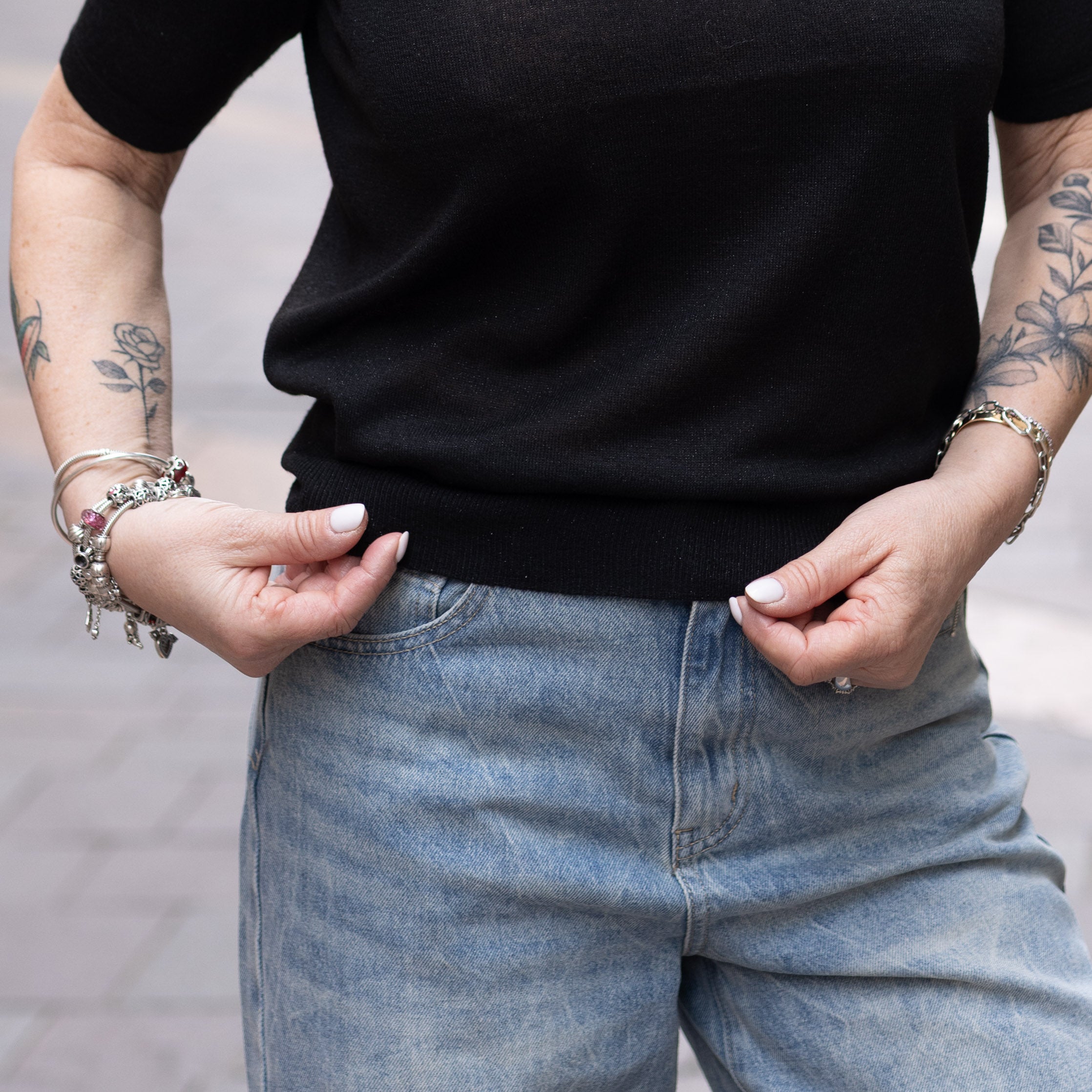 Maglia Brigitta in lurex - manica a 3/4 - Nera