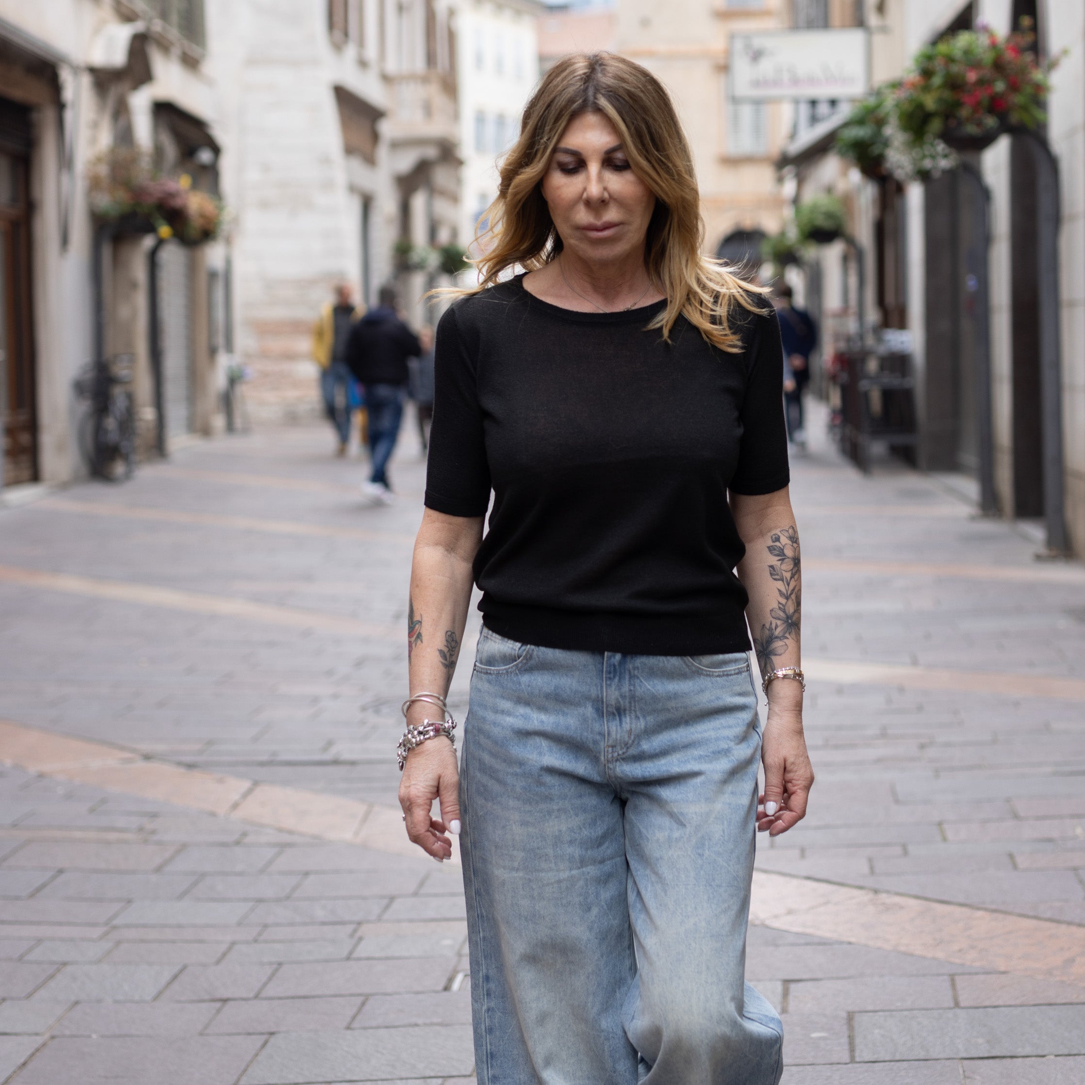 Maglia Brigitta in lurex - manica a 3/4 - Nera