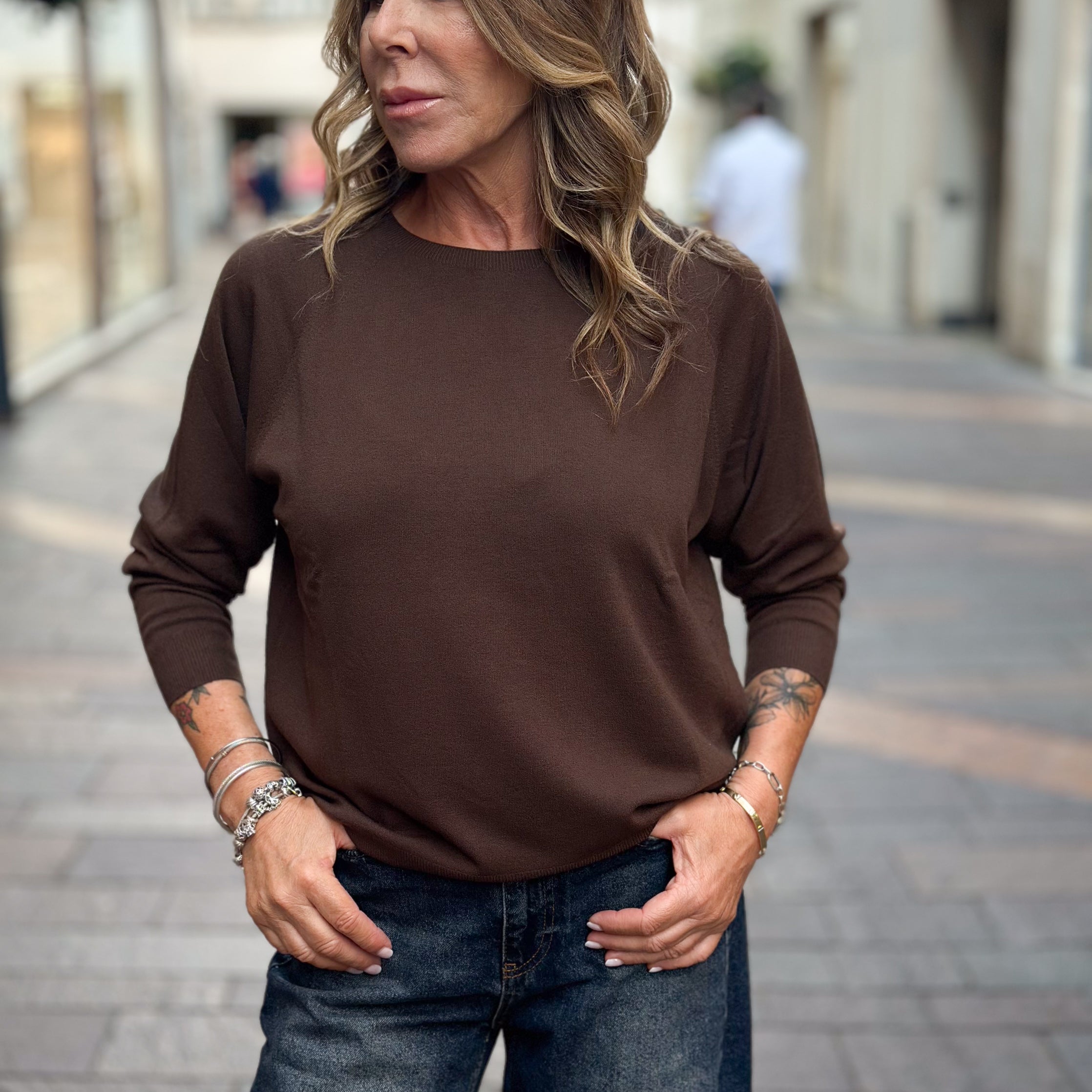 Maglia Kontatto in viscosa - panna e marrone