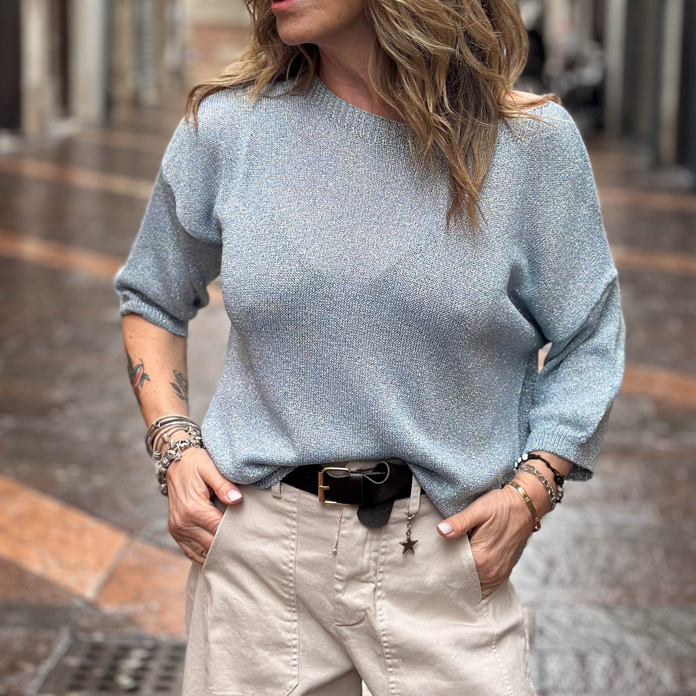 Maglia Lurex Susy Mix - Oro, Sabbia, Azzurro