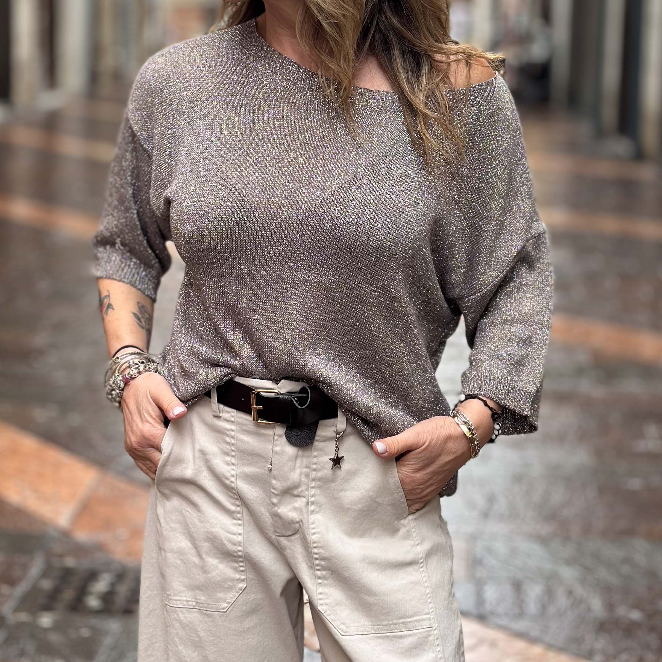 Maglia Lurex Susy Mix - Oro, Sabbia, Azzurro
