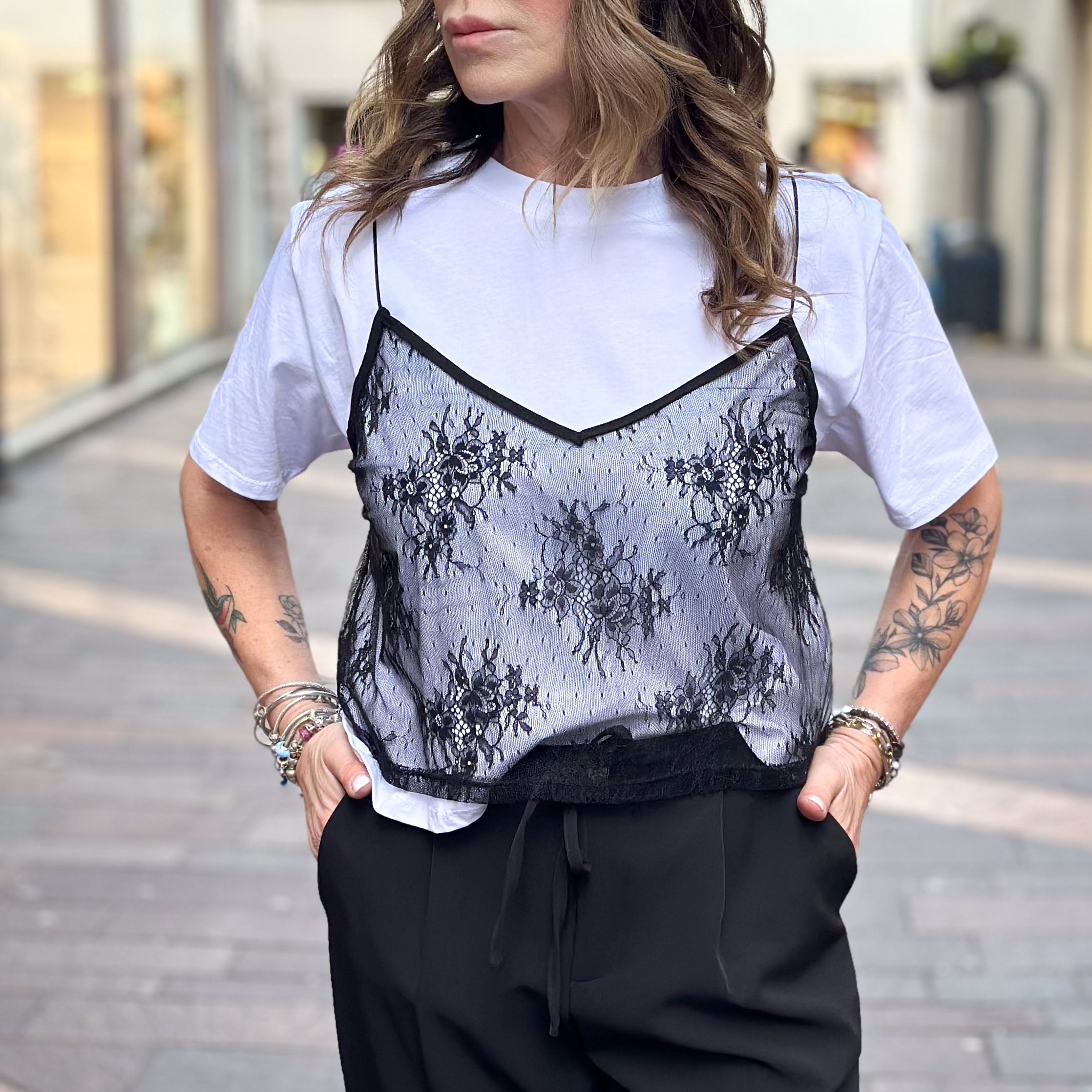 T shirt Two Way con pizzo