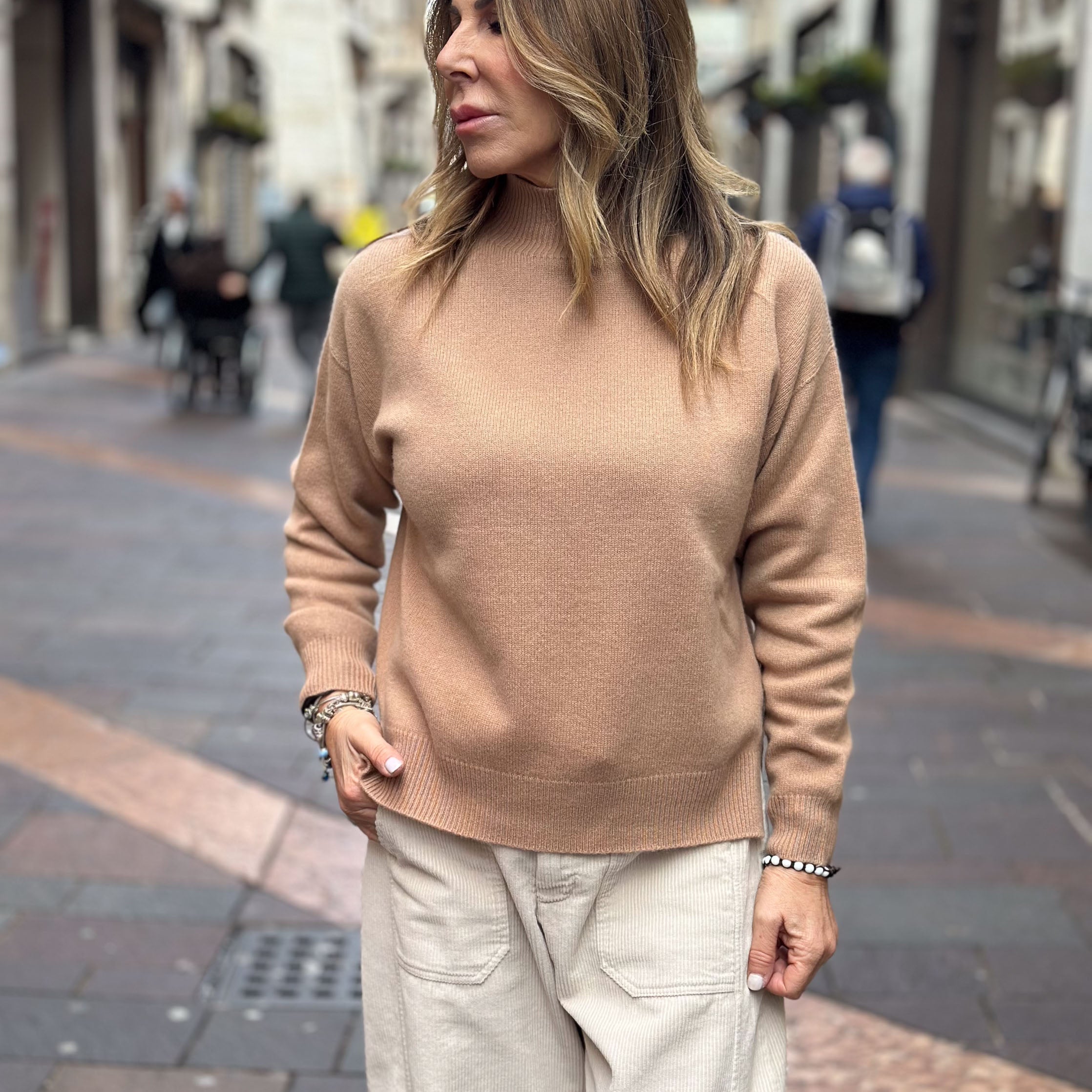 Maglioncino lana tortora e cammello