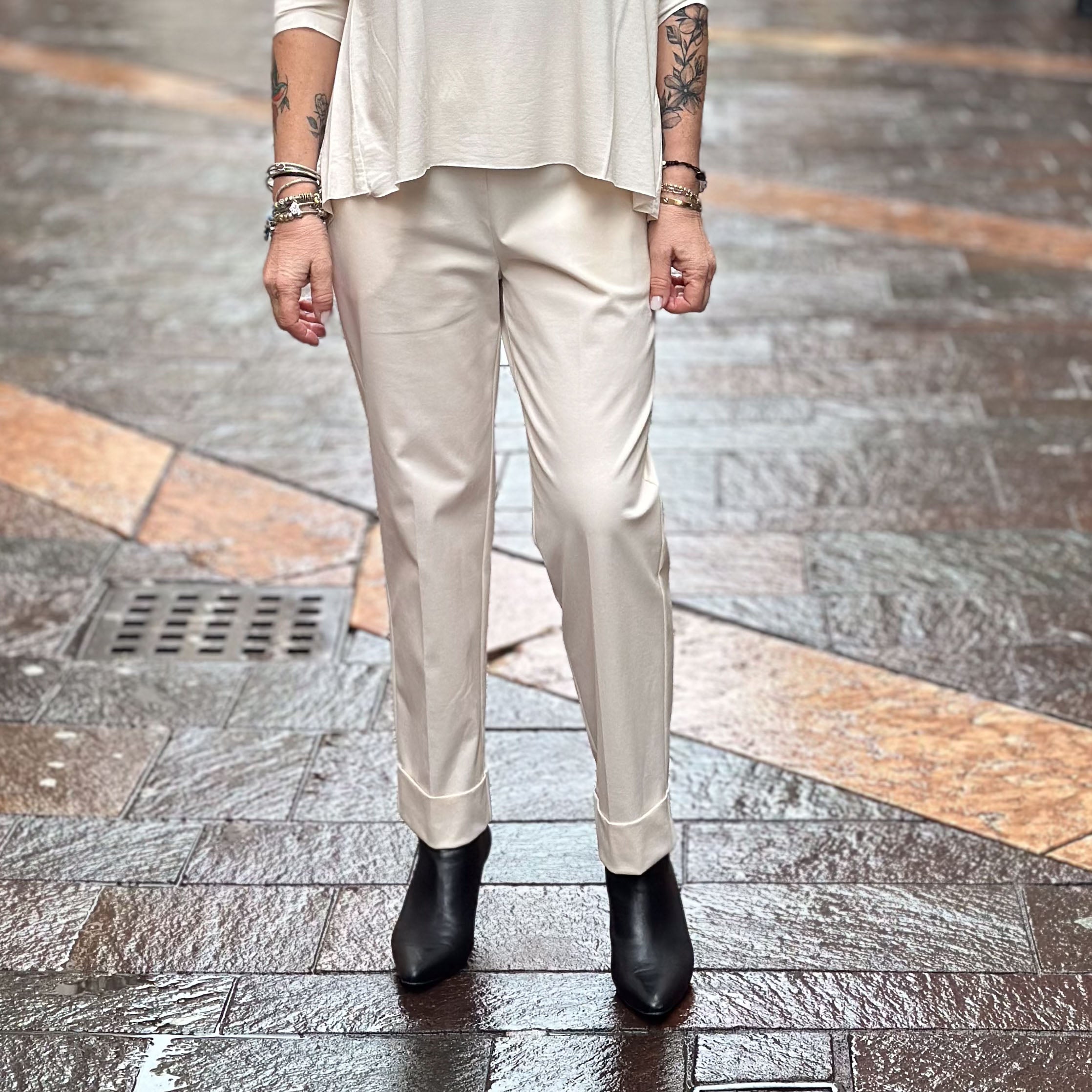 Pantalone Susy Mix in punto Milano - burro e bianco