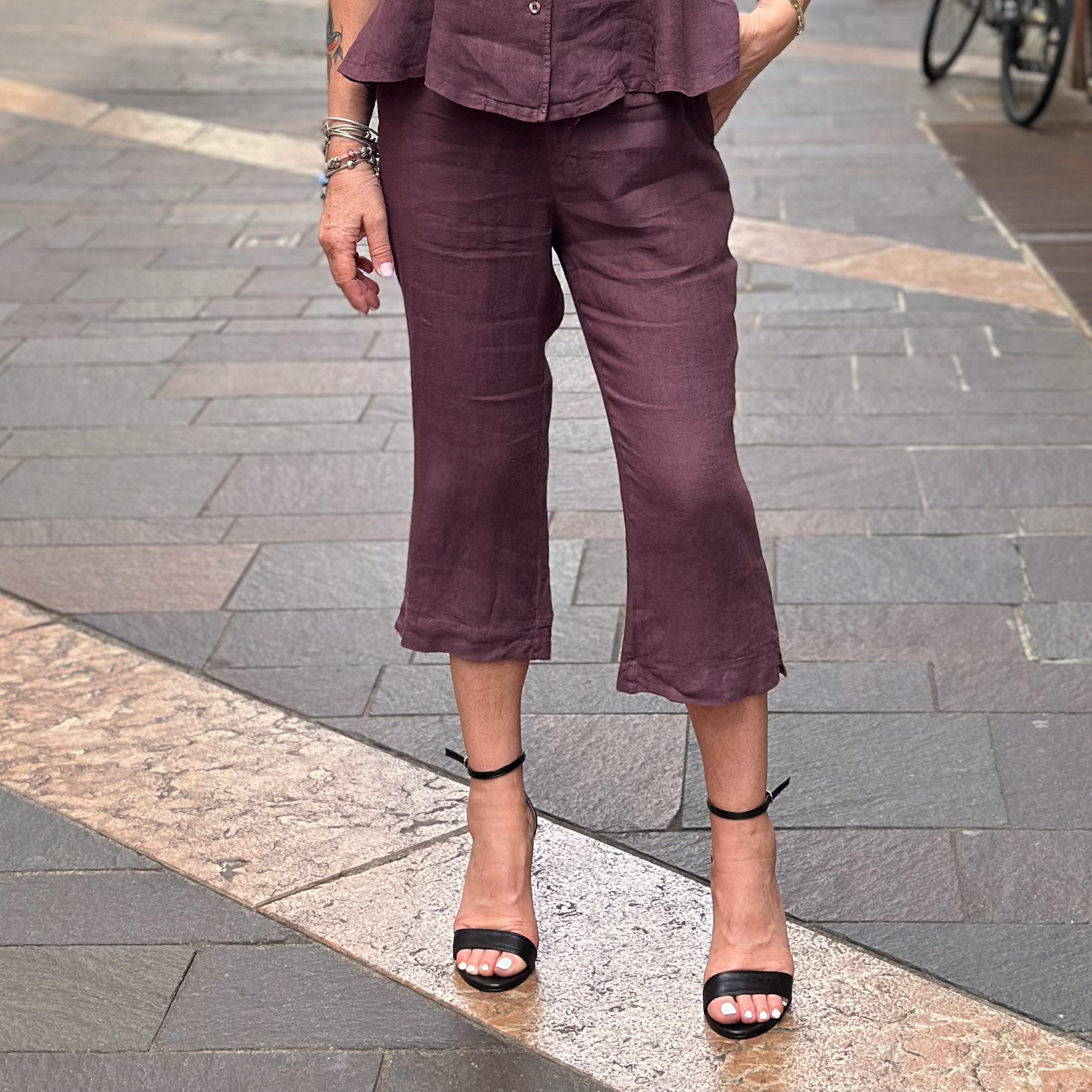Pantalone in lino Susy Mix - Fico e Marrone