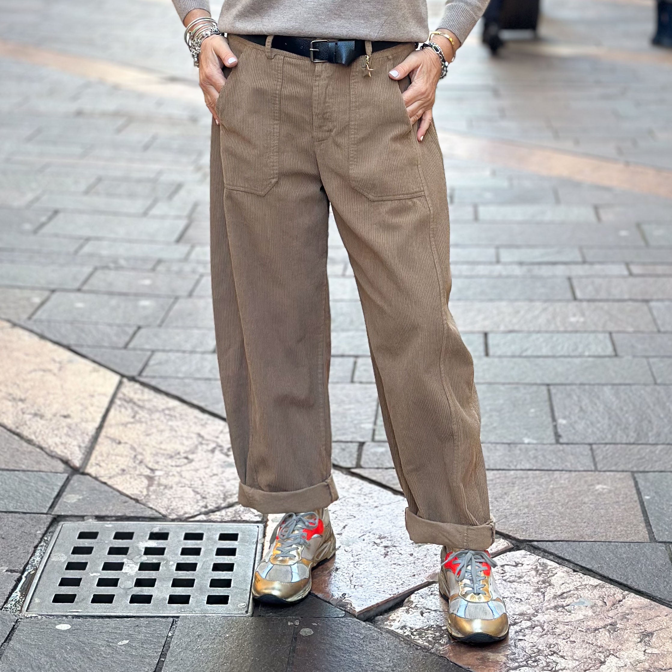 Pantalone Stella Susy Mix in velluto  - Marrone, Miele, Burro, Nero