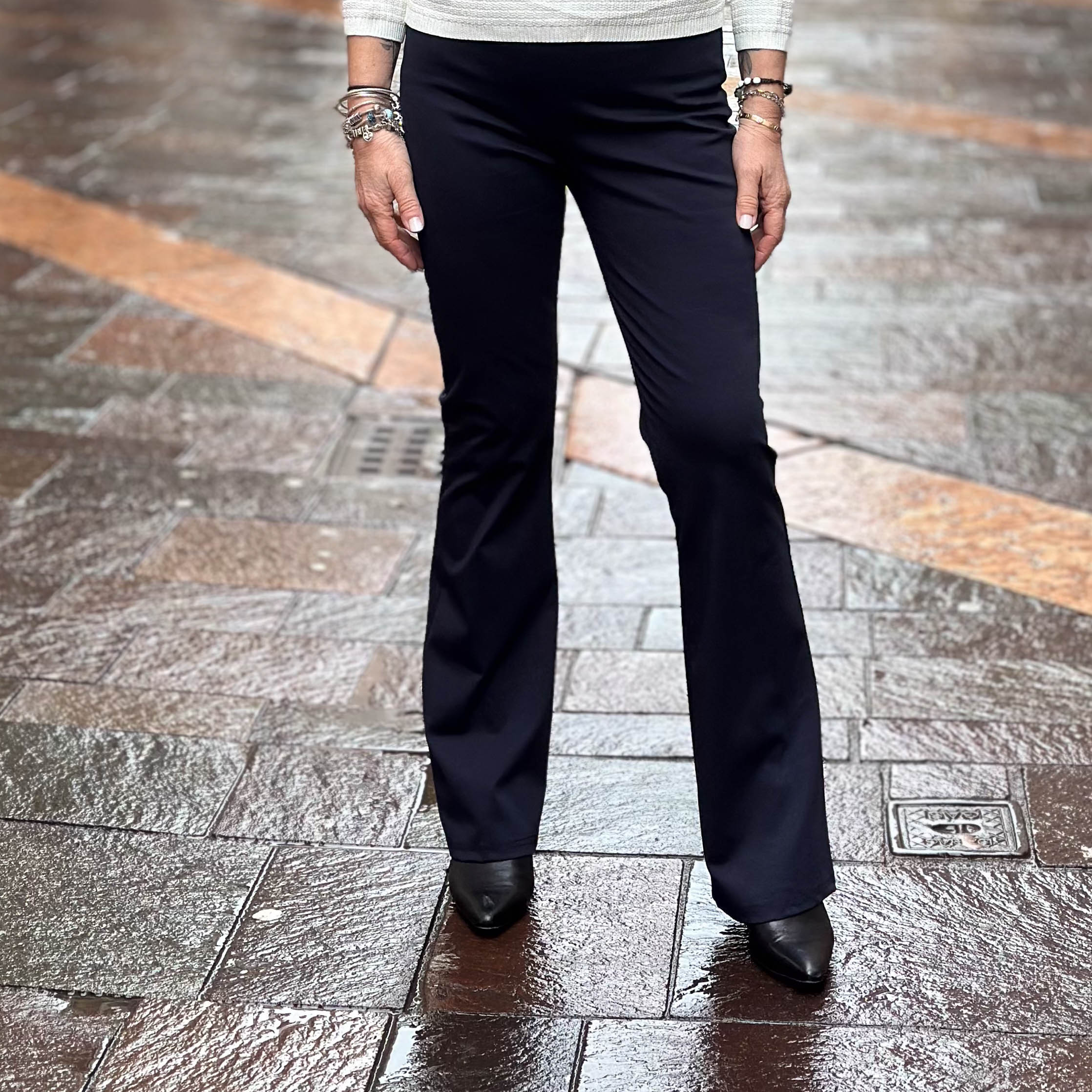 Pantalone Susy Mix Punto milano a zampa Blu e Nero