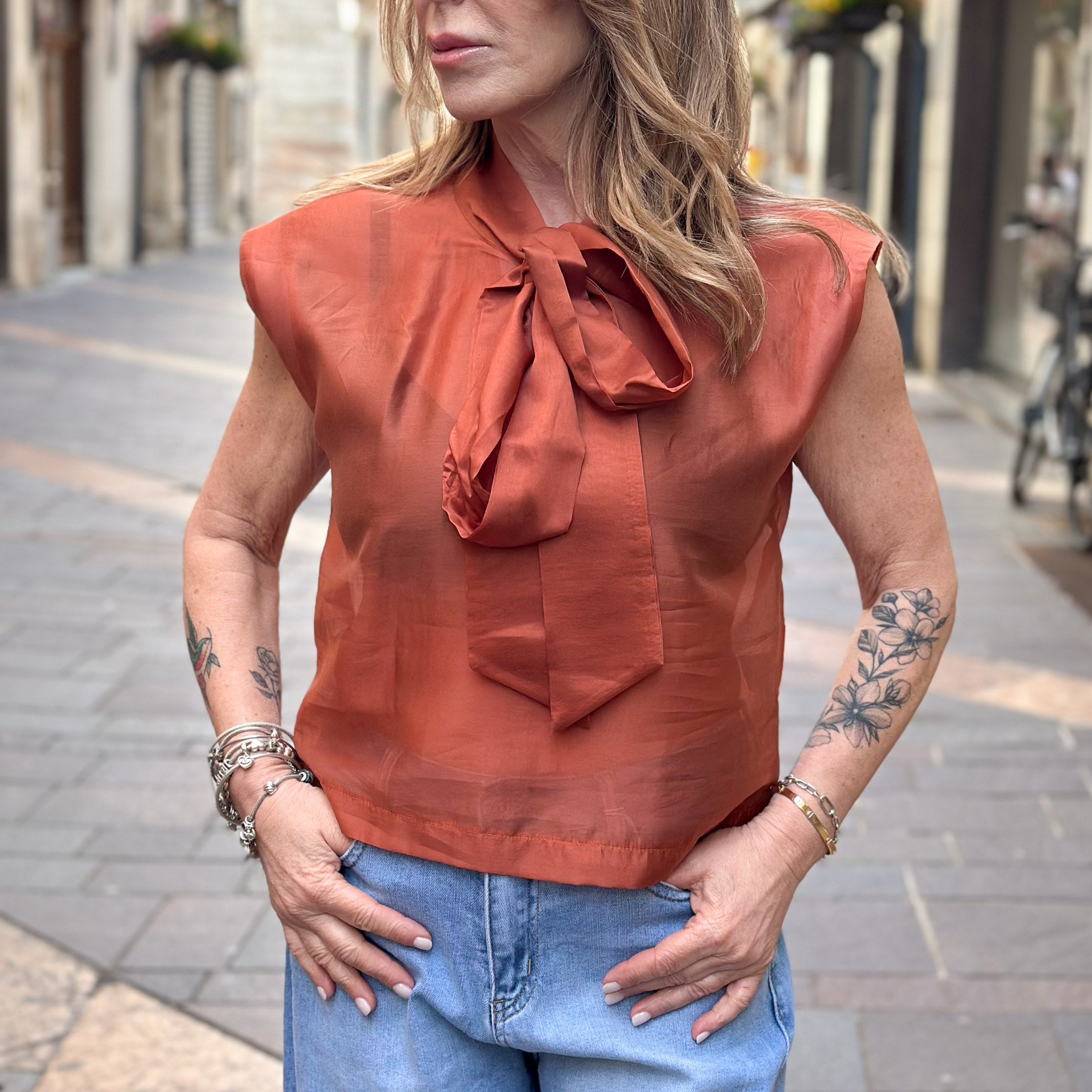 Camicia Cravatta - marrone e mattone - Lumina