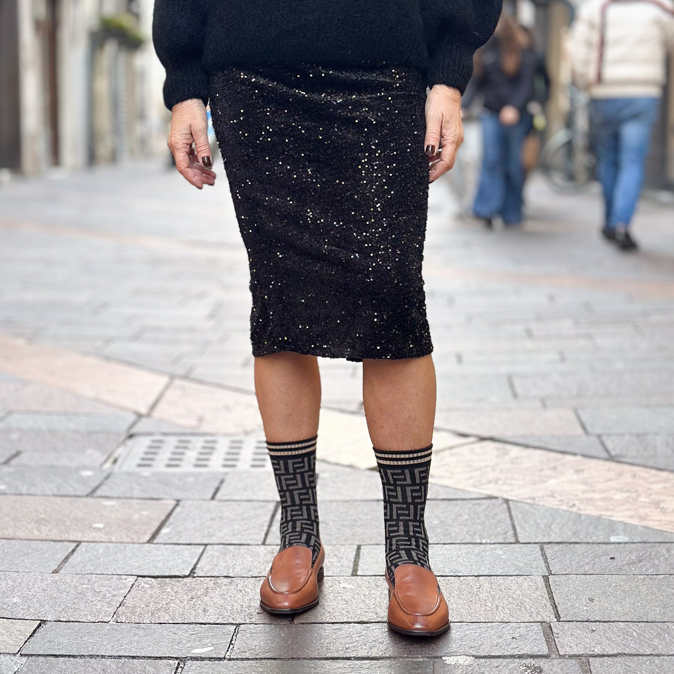 Gonna Midi con pailettes - ruggine, oro, nera